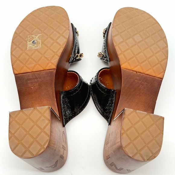 Chanel Logo Black Patent Leather Chain Clogs Wooden Platform Mules EU 39 US8-8.5 - Picture 13 of 14